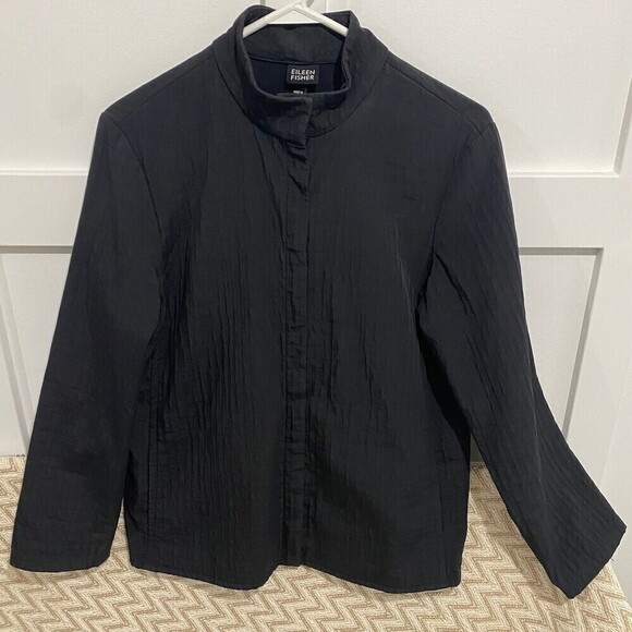 Eileen Fisher Italian Fabric Jacket Black Lined - Picture 1 of 8